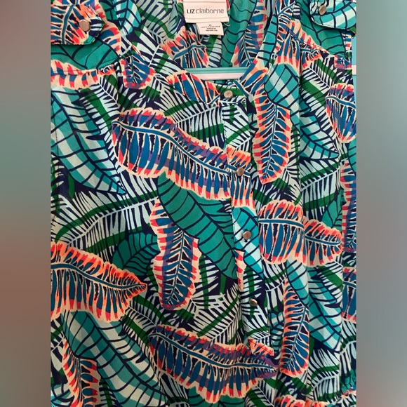 Liz Claiborne Print Peplum Blouse Sleeveless excellent condition Smocked Waist - Picture 6 of 12